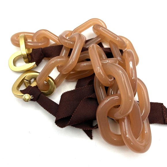 J Crew Nude Pink Lucite Ribbon Necklace Chunky Link Statement Necklace 28" - Picture 4 of 9